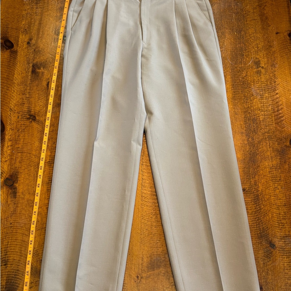 Men’s 100% Polyester Pleated Windowpane Pattern Pants (Made in Canada)